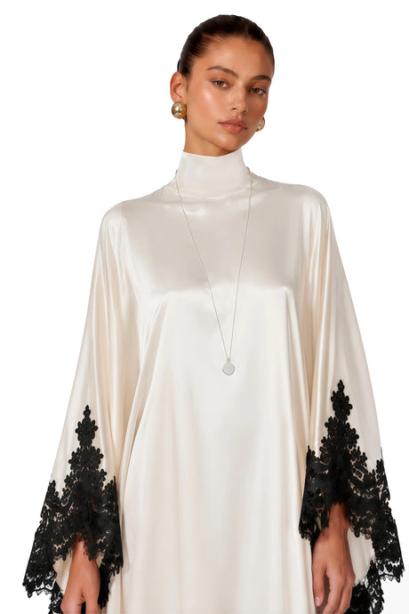 Mackenzie Maxi Dress Cream High Neck with Lace Trim