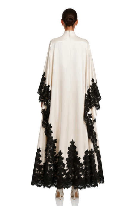 Mackenzie Maxi Dress Cream High Neck with Lace Trim