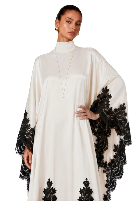 Mackenzie Maxi Dress Cream High Neck with Lace Trim