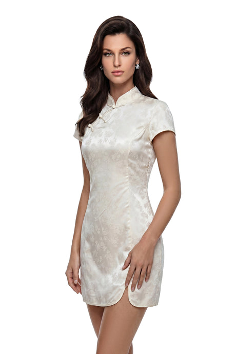 Rory Mini Dress Ivory with Diagonal Frog Buttons