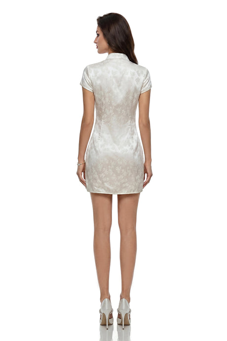 Rory Mini Dress Ivory with Diagonal Frog Buttons