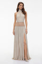 Sophie Almond Grey Embellished Ruched Maxi Dress