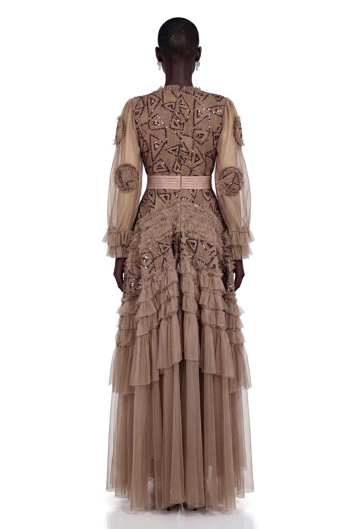 Sophie Chocolate Brown Crochet Knit Ruffled Maxi Dress