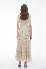 Sophie Cream Plunge Neck Floral Lace Maxi Dress