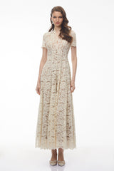 Sophie Cream Plunge Neck Floral Lace Maxi Dress