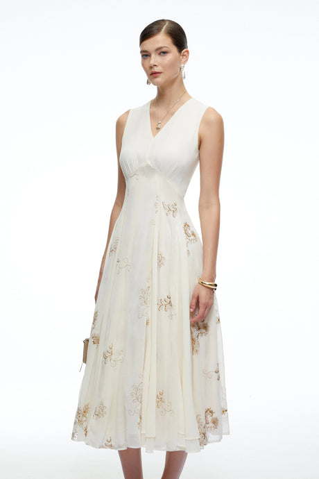 Carmen Midi Dress White Floral Embroidered