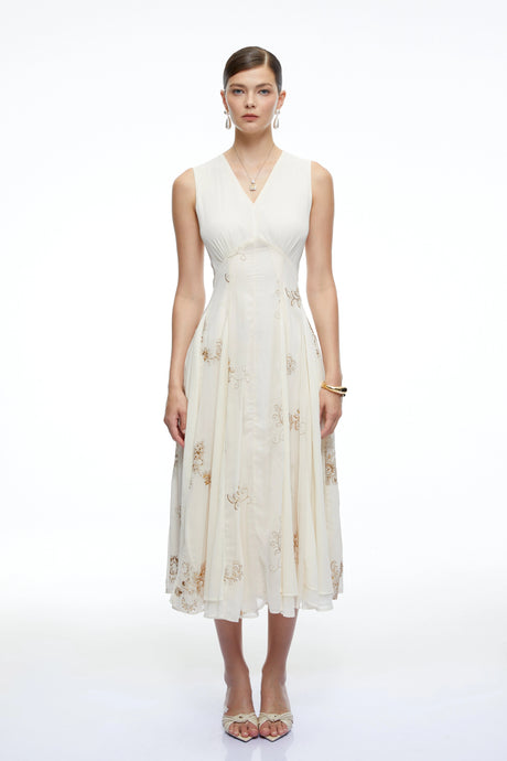 Carmen Midi Dress White Floral Embroidered