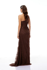 Stefania Brown Floral Lace Maxi Gown