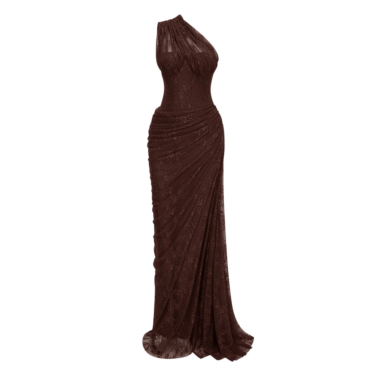 Stefania Brown Floral Lace Maxi Gown