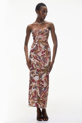 Stefania Pink Off Shoulder Floral Embroidered Maxi Dress