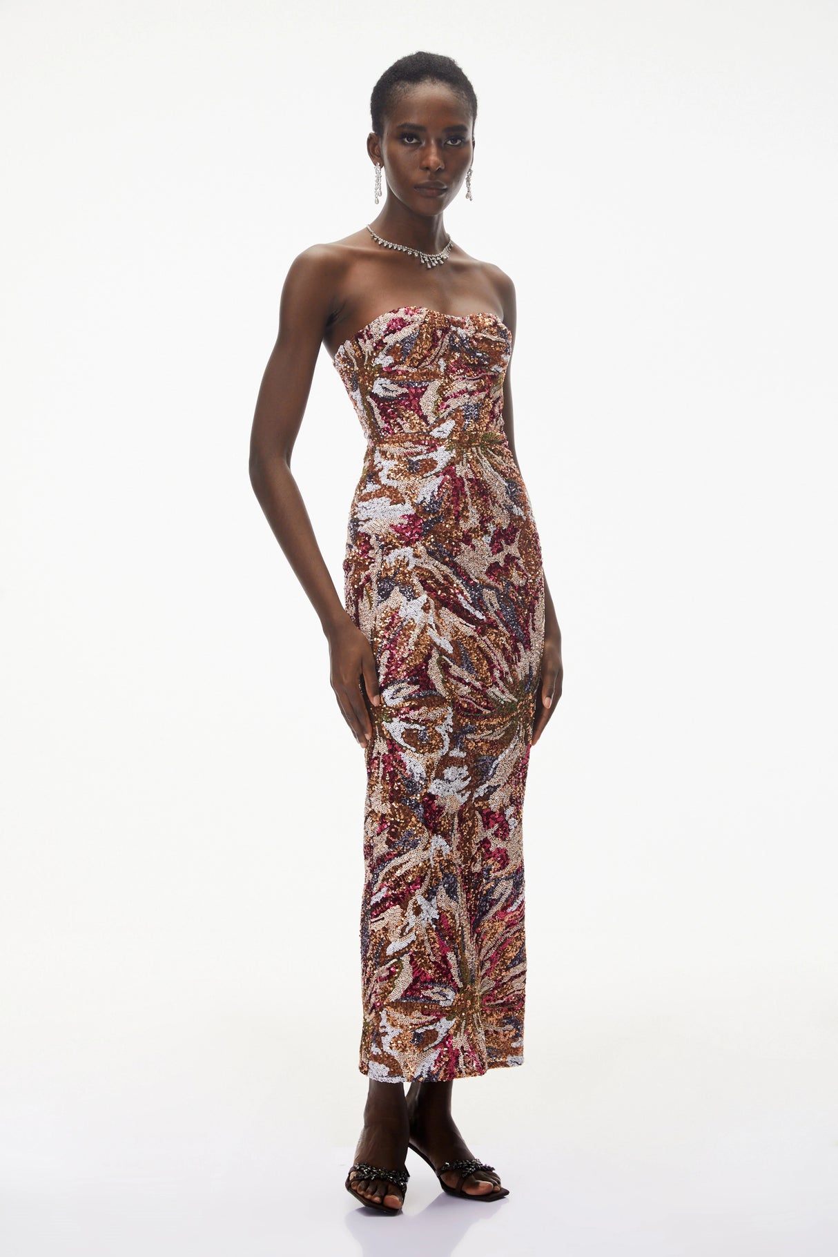 Stefania Pink Off Shoulder Floral Embroidered Maxi Dress