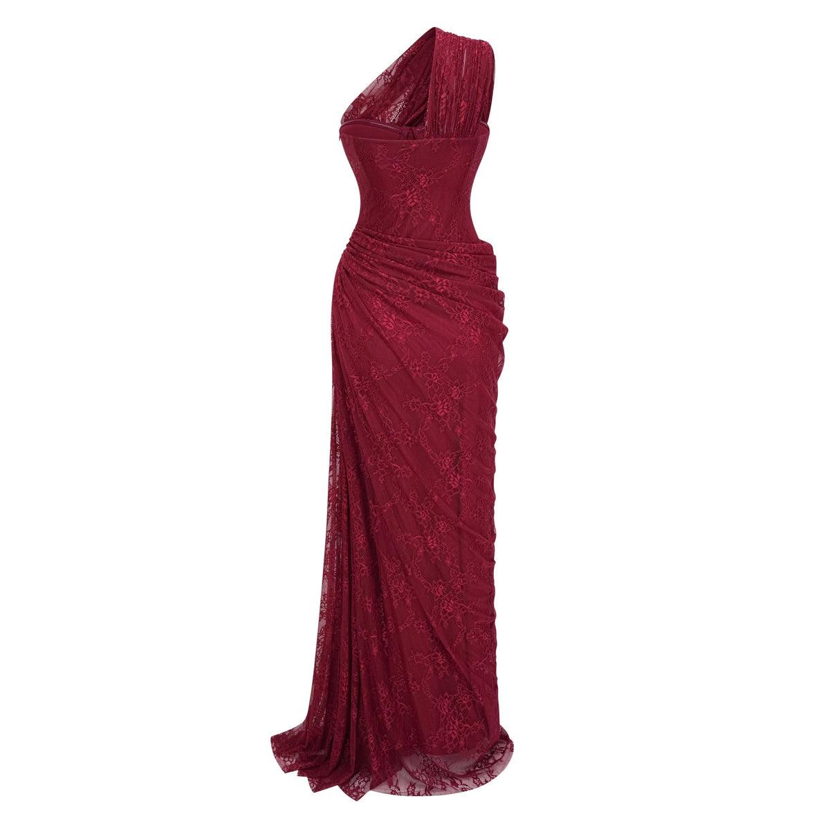 Stefania Ruby Red Floral Lace Maxi Gown