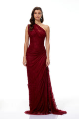 Stefania Ruby Red Floral Lace Maxi Gown