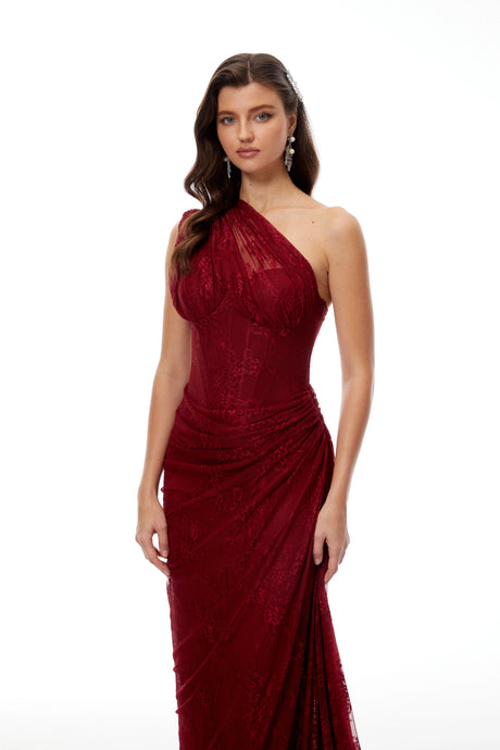 Maia Ruby Red Floral Lace Maxi Gown