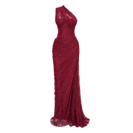 Maia Ruby Red Floral Lace Maxi Gown