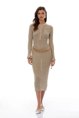 Steinunn Gold Chain Tie Ribbed Knit Midi Dress