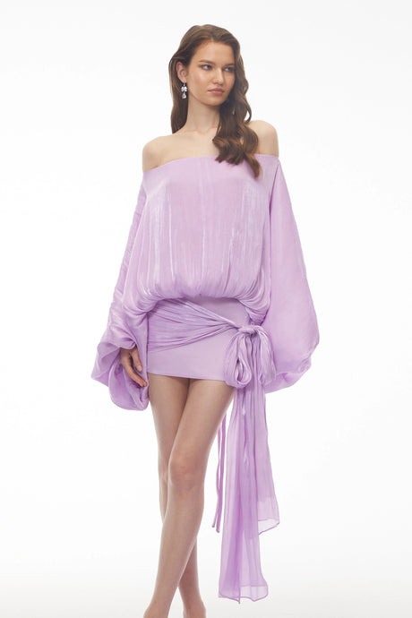 Matilde Mini Dress Purple Off Shoulder Asymmetrical