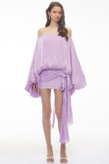 Stella Purple Off Shoulder Asymmetrical Mini Dress