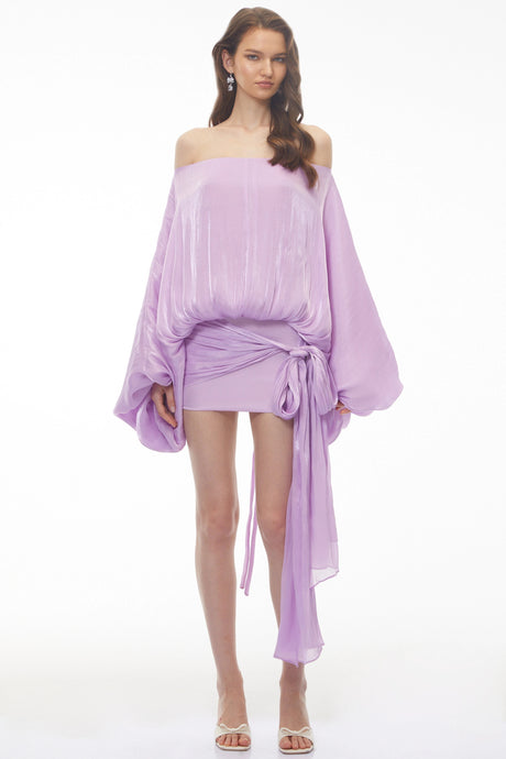 Matilde Mini Dress Purple Off Shoulder Asymmetrical