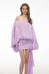 Stella Purple Off Shoulder Asymmetrical Mini Dress