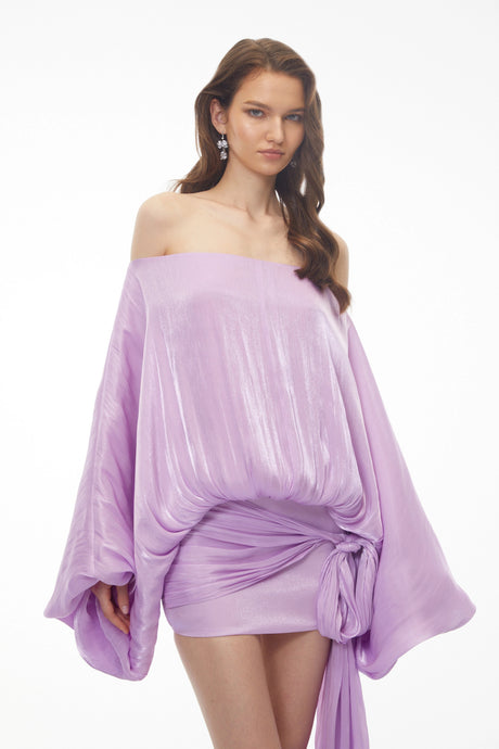 Matilde Mini Dress Purple Off Shoulder Asymmetrical