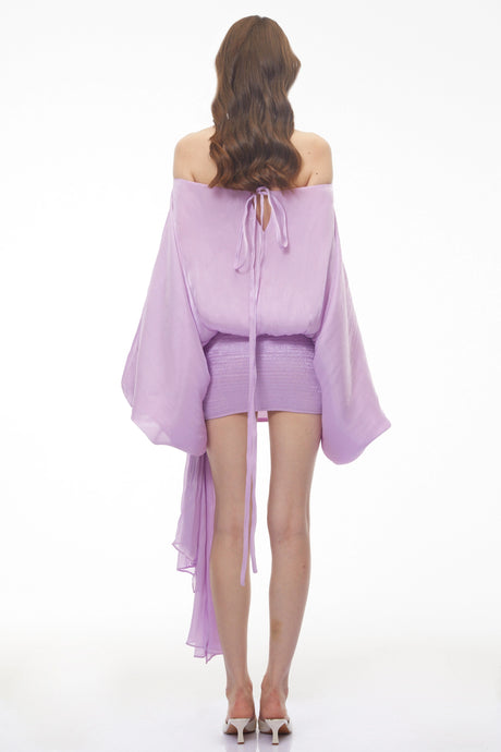 Matilde Mini Dress Purple Off Shoulder Asymmetrical