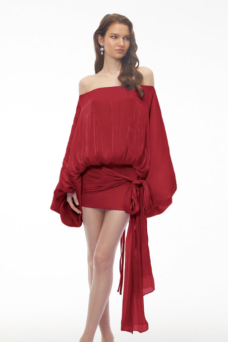 Brielle Mini Dress Red Off Shoulder Asymmetrical