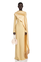 Sultan Yellow Maxi Dress with Satin Shawl