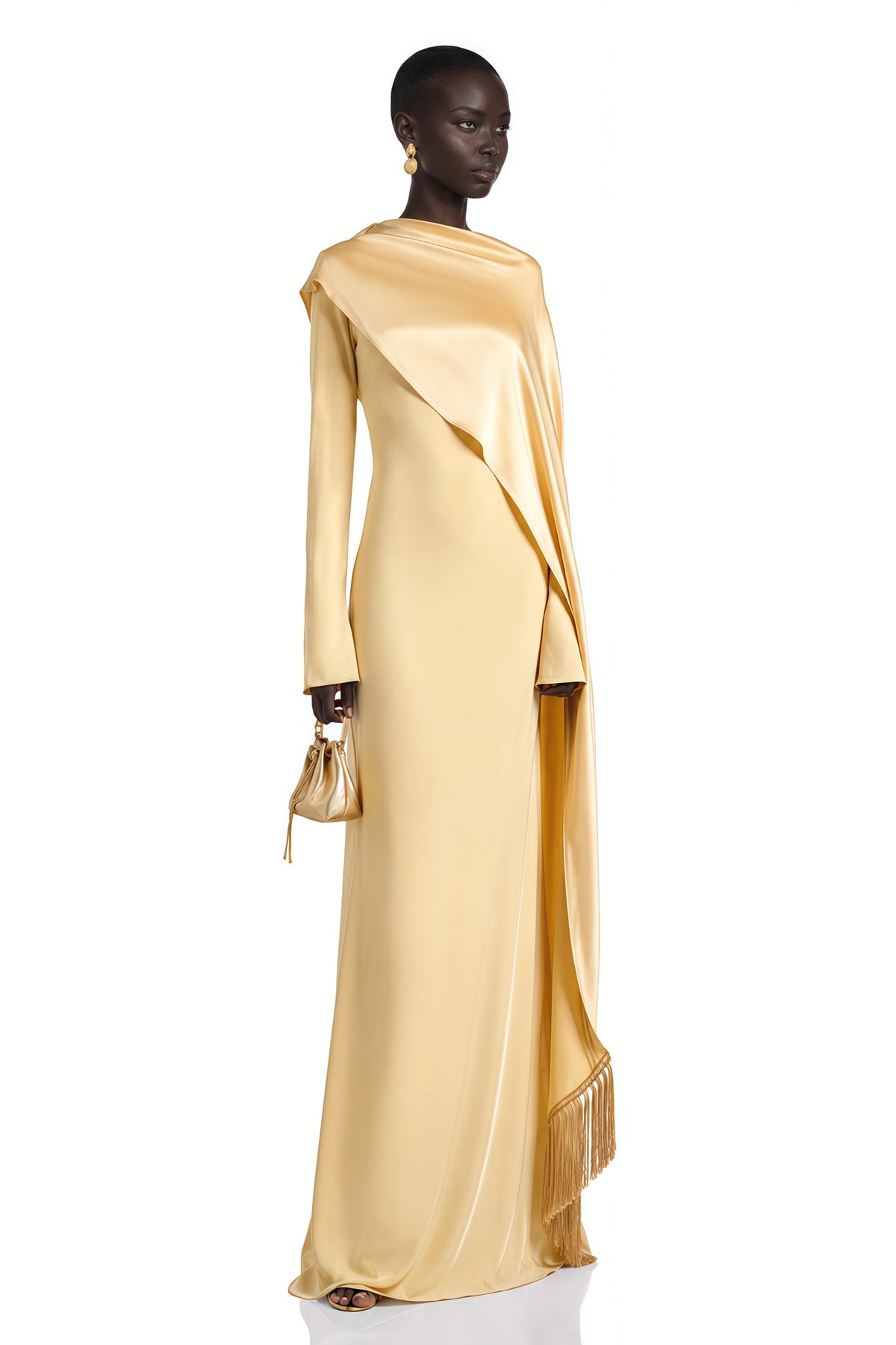 Sultan Yellow Maxi Dress with Satin Shawl