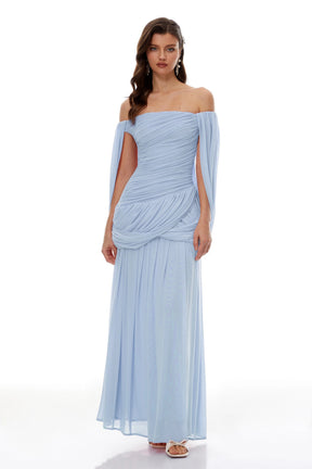 Suné Blue Cross Front Ruched Maxi Dress