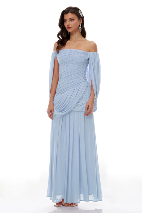 Bianchina Maxi Dress Blue Cross Front Ruched