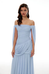 Suné Blue Cross Front Ruched Maxi Dress