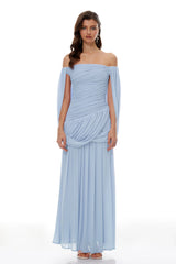 Suné Blue Cross Front Ruched Maxi Dress