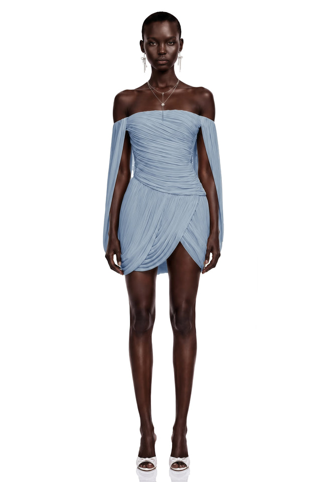 Suné Blue Cross Front Ruched Mini Dress