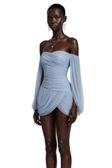 Suné Blue Cross Front Ruched Mini Dress
