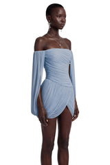 Suné Blue Cross Front Ruched Mini Dress