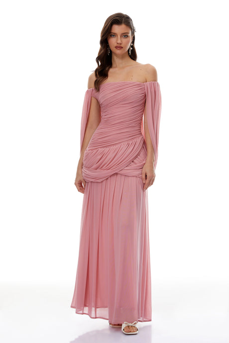 Michaela Maxi Dress Pink Cross Front Ruched
