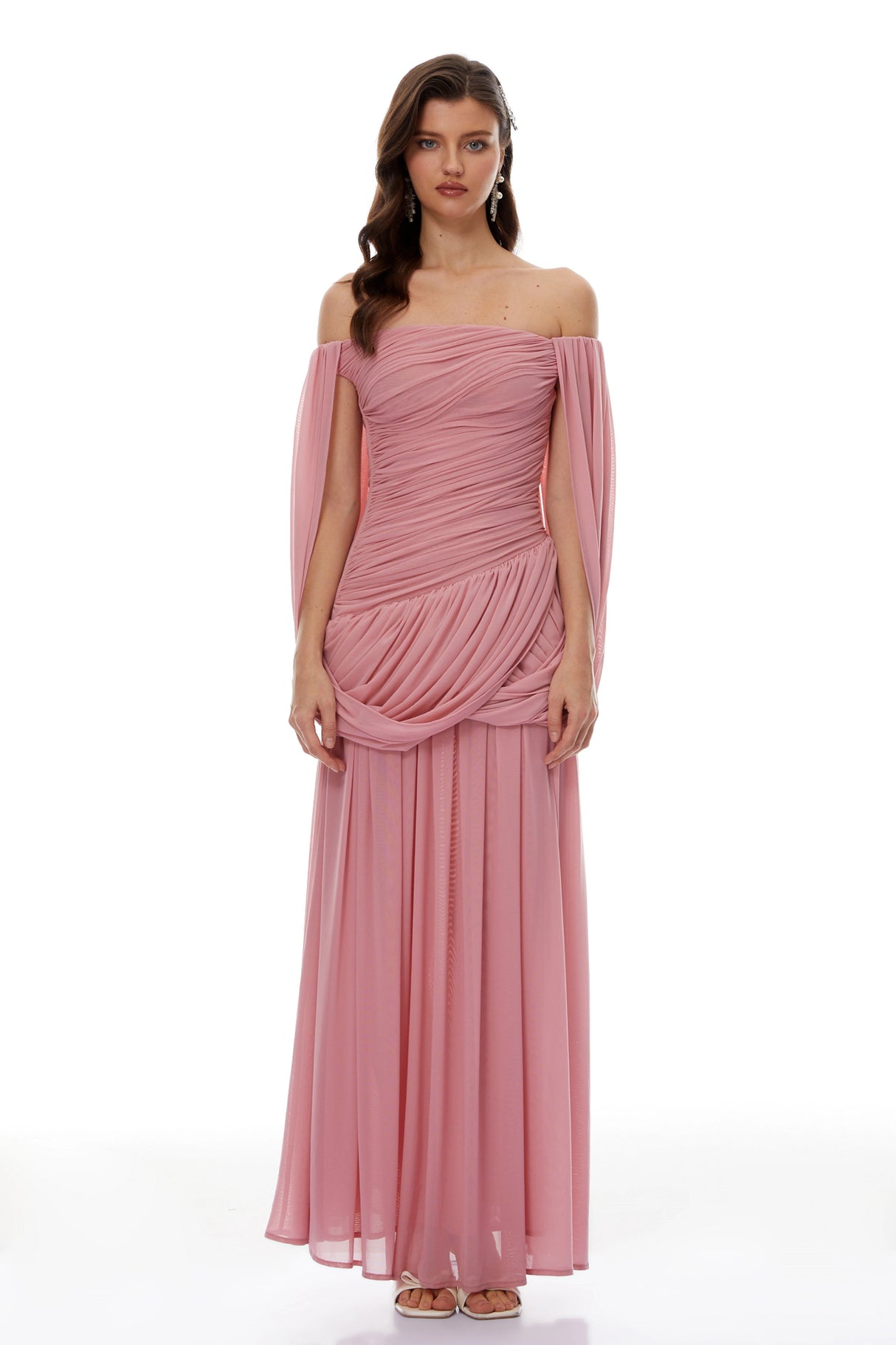 Suné Pink Cross Front Ruched Maxi Dress