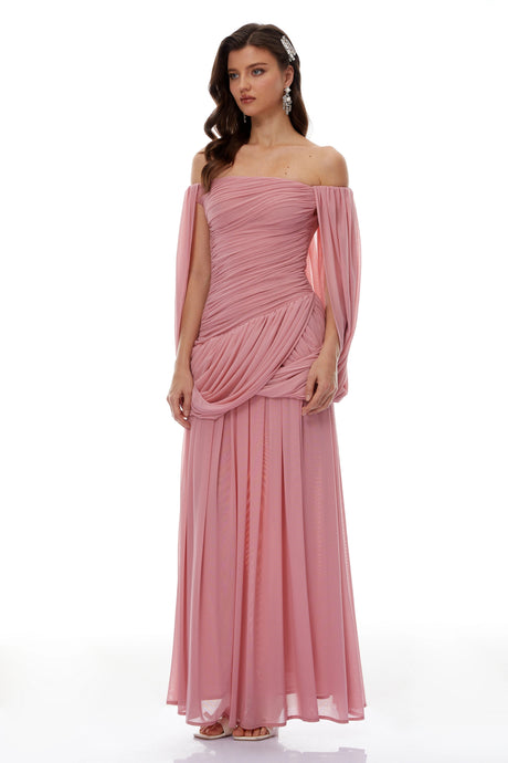 Michaela Maxi Dress Pink Cross Front Ruched