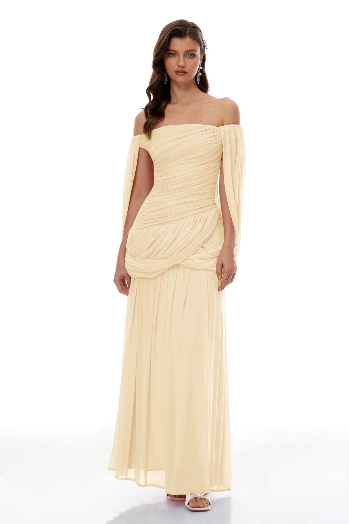 Suné Yellow Cross Front Ruched Maxi Dress