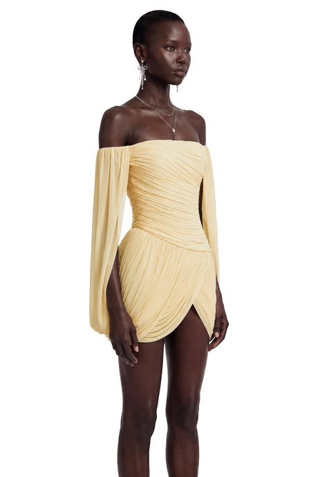 Carmela Mini Dress Yellow Cross Front Ruched