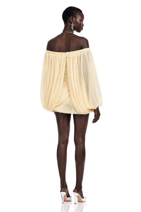 Carmela Mini Dress Yellow Cross Front Ruched