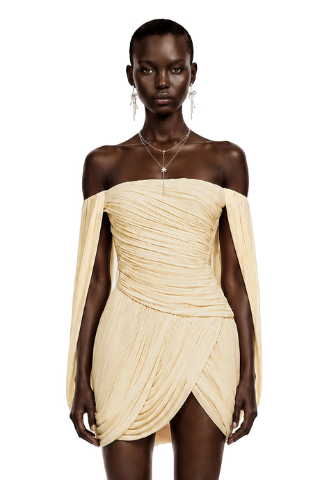 Carmela Mini Dress Yellow Cross Front Ruched