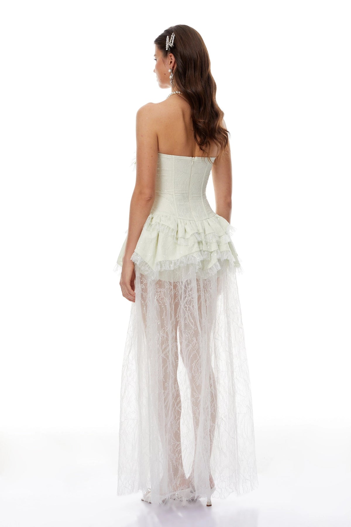 Sunniva Green Layered Floral Lace Maxi Dress