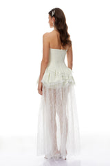Sunniva Green Layered Floral Lace Maxi Dress