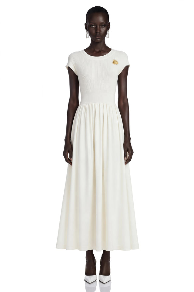 Susan Cream Sleeveless Knit Pleated Maxi Dress