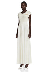 Susan Cream Sleeveless Knit Pleated Maxi Dress