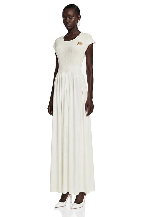 Violetta Maxi Dress Cream Sleeveless Knit Pleated
