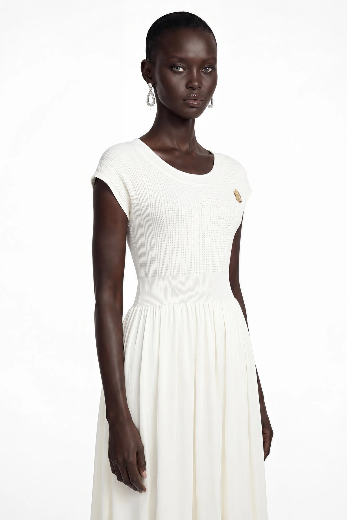 Susan Cream Sleeveless Knit Pleated Maxi Dress