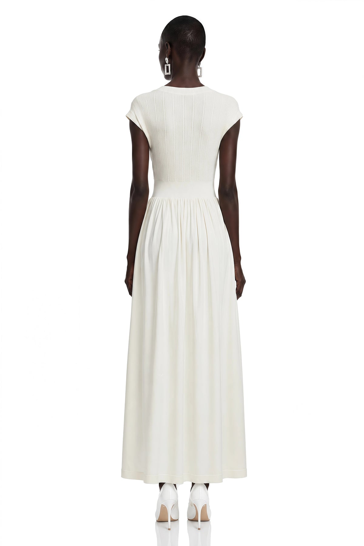 Susan Cream Sleeveless Knit Pleated Maxi Dress